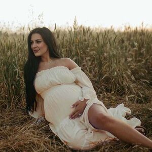 Flowy Off Shoulder Ruffle Side Slit Big Maternity Maxi Dress